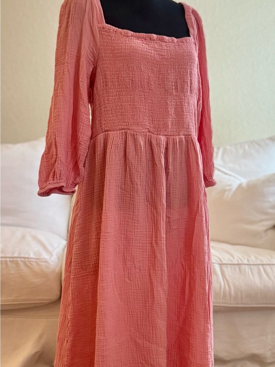 Beach lunch lounge Dresses & Skirts - Beach Lunch lounge Coral 100% Cotton  Gauze balloon sleeve Pink flowy Dress